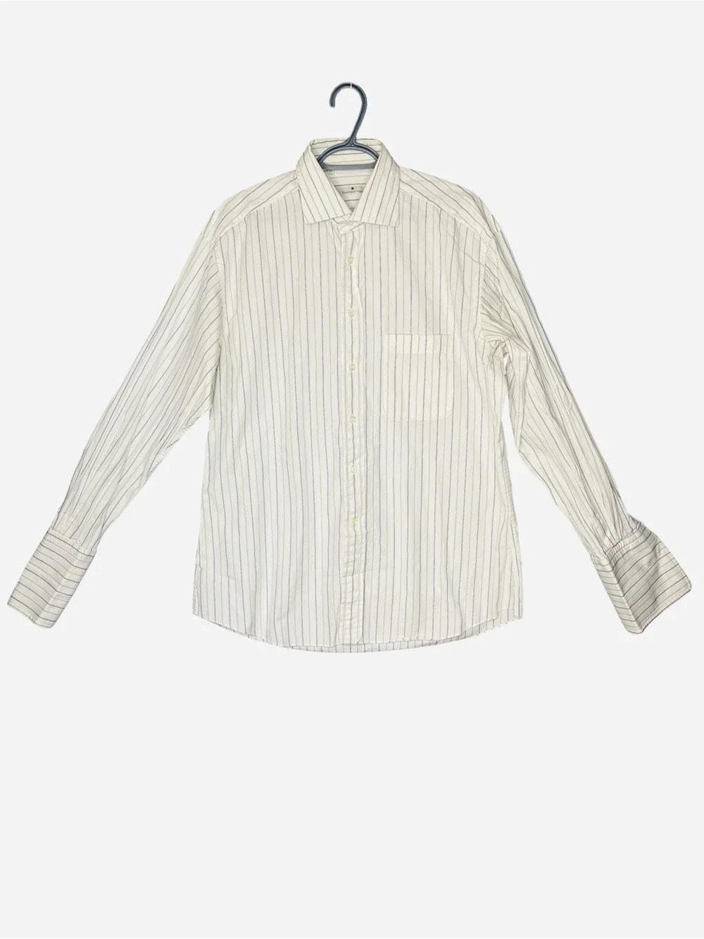 Zegna White Blue Stripe Men's Button-Down Shirt 16.5